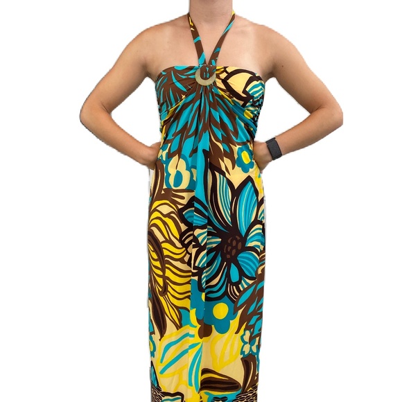 Nine West maxi dress strapless halter floral multi color 6 - Picture 3 of 15